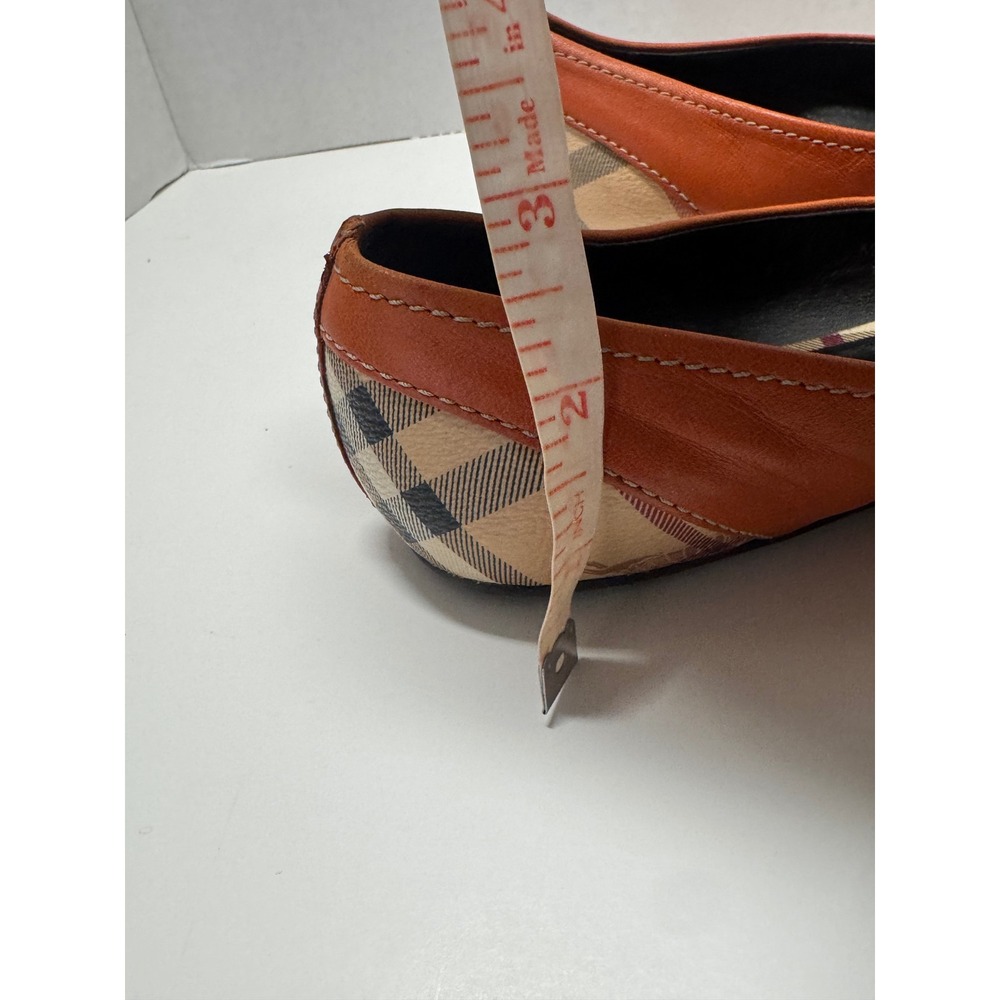 Burberry Orange Leather Nova Check Peep Toe Ballet Flats Bow‎ Charms Size 37 7 - Picture 10 of 10